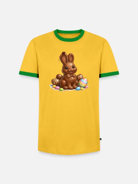 Chocolate bunny with Easter eggs - Men's Ringer Shirt - yellow/green 