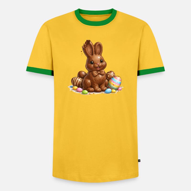Chocolate bunny with Easter eggs - Men's Ringer Shirt - yellow/green 