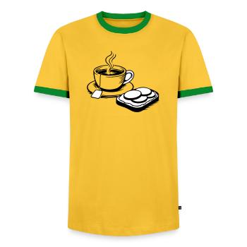 Cup - Men's Ringer Shirt - yellow/green  - Front - AI Model Female 172 light (172cm) & AI Model Male 178 dark (178cm)