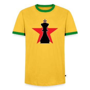 Strategist Grand Master Red Star - Men's Ringer Shirt - yellow/green  - Front - AI Model Female 172 light (172cm) & AI Model Male 178 dark (178cm)