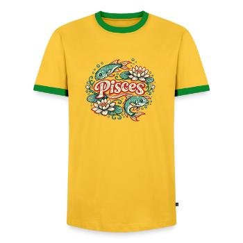 Tatouage vintage de poisson lotus en Poissons - T-shirt contrasté Homme - jaune/vert  - Devant - AI Model Female 172 light (172cm) & AI Model Male 178 dark (178cm)