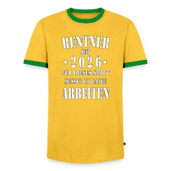Rentner 2026 Shirt Spruch - Männer Kontrast-T-Shirt - Gelb/Grün  - Vorne - AI Model Female 172 light (172cm) & AI Model Male 178 dark (178cm)
