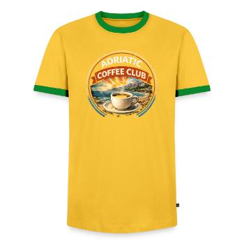 Croatia Adriatic Coffee Club Retro Logo - Men's Ringer Shirt - yellow/green  - Front - AI Model Female 172 light (172cm) & AI Model Male 178 dark (178cm)