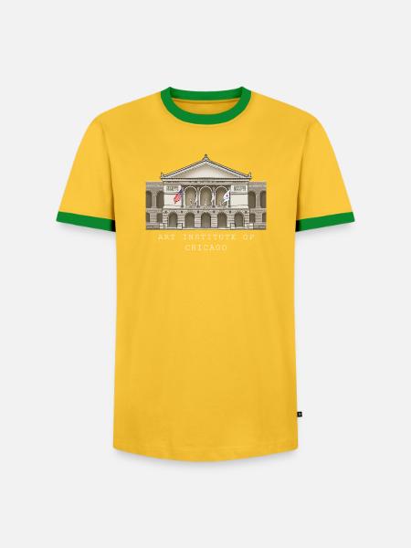 Chicago, handgezeichnetes Kunstmuseum - Männer Kontrast-T-Shirt - Gelb/Grün