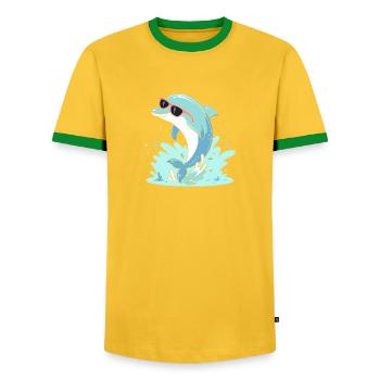 Dolphin Summer Pink Glasses - Men's Ringer Shirt - yellow/green  - Front - AI Model Female 172 light (172cm) & AI Model Male 178 dark (178cm)