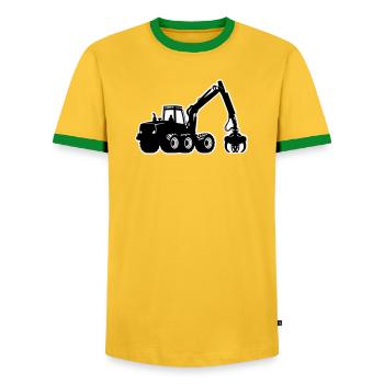 Harvester Silhouette - Men's Ringer Shirt - yellow/green  - Front - AI Model Female 172 light (172cm) & AI Model Male 178 dark (178cm)