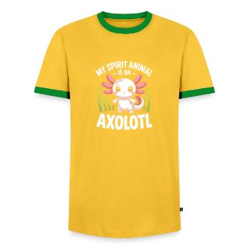Axolotl Spirit Animal Tee - Men's Ringer Shirt - yellow/green  - Front - AI Model Female 172 light (172cm) & AI Model Male 178 dark (178cm)