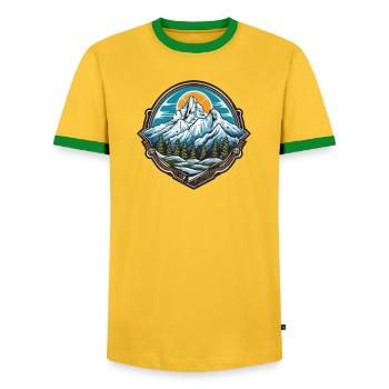 Alpen-Dämmerung Berge - Men's Ringer Shirt - yellow/green  - Front - AI Model Female 172 light (172cm) & AI Model Male 178 dark (178cm)