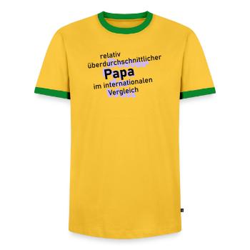 überdurchschnittlicher papa - Männer Kontrast-T-Shirt - Gelb/Grün  - Vorne - AI Model Female 172 light (172cm) & AI Model Male 178 dark (178cm)