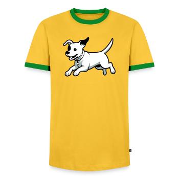 Verspielter Hund-Cartoon - Männer Kontrast-T-Shirt - Gelb/Grün  - Vorne - AI Model Female 172 light (172cm) & AI Model Male 178 dark (178cm)
