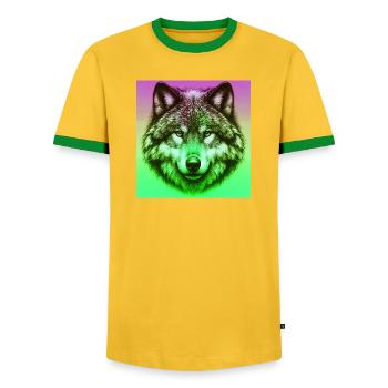 Wolf - Men's Ringer Shirt - yellow/green  - Front - AI Model Female 172 light (172cm) & AI Model Male 178 dark (178cm)