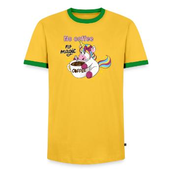Coffee Unicorn No Coffee No Magic - Men's Ringer Shirt - yellow/green  - Front - AI Model Female 172 light (172cm) & AI Model Male 178 dark (178cm)