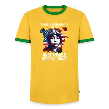 Bessie Coleman Courageous aviation pioneer - Men's Ringer Shirt - yellow/green  - Front - AI Model Female 172 light (172cm) & AI Model Male 178 dark (178cm)