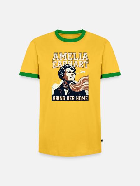 Amelia Earhart – Bring Her Home - Men's Ringer Shirt - yellow/green 