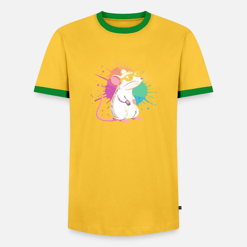 Elegante Ratte unter farbigen Splittern - Männer Kontrast-T-Shirt - Gelb/Grün 