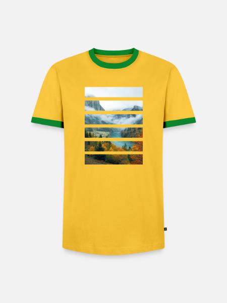 Herbsttäler und friedlicher See - Männer Kontrast-T-Shirt - Gelb/Grün 