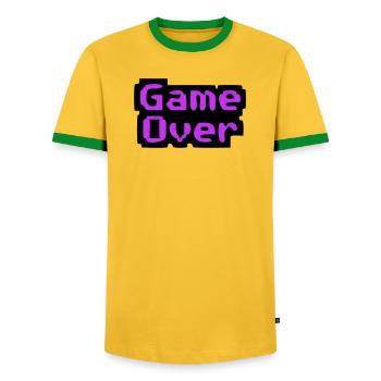  Game Over Pixel Retro - Männer Kontrast-T-Shirt - Gelb/Grün  - Vorne - AI Model Female 172 light (172cm) & AI Model Male 178 dark (178cm)