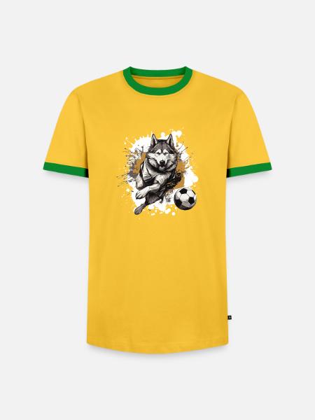 Husky Hund Fussball Team - Männer Kontrast-T-Shirt - Gelb/Grün