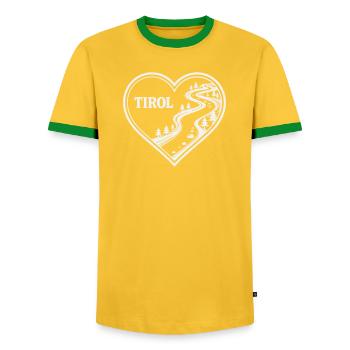 Tirol Herz Alpenweg - Männer Kontrast-T-Shirt - Gelb/Grün  - Vorne - AI Model Female 172 light (172cm) & AI Model Male 178 dark (178cm)