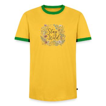 Überbleibsel wilder Blumenkranz - Männer Kontrast-T-Shirt - Gelb/Grün  - Vorne - AI Model Female 172 light (172cm) & AI Model Male 178 dark (178cm)