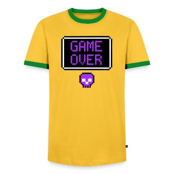 Game Over Totenkopf Pixel Art - Männer Kontrast-T-Shirt - Gelb/Grün  - Vorne - AI Model Female 172 light (172cm) & AI Model Male 178 dark (178cm)