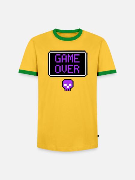 Game Over Skull Pixel Art - Men's Ringer Shirt - yellow/green 
