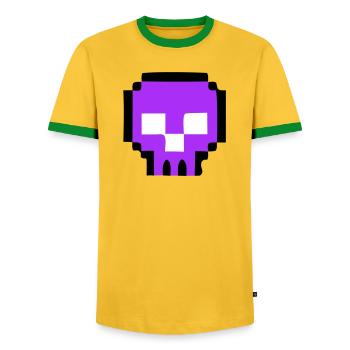 Pixel Totenkopf Game Over - Männer Kontrast-T-Shirt - Gelb/Grün  - Vorne - AI Model Female 172 light (172cm) & AI Model Male 178 dark (178cm)