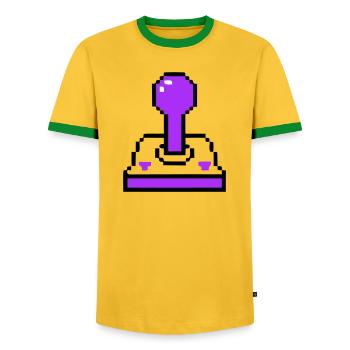 Arcade Joystick Retro Konsole - Männer Kontrast-T-Shirt - Gelb/Grün  - Vorne - AI Model Female 172 light (172cm) & AI Model Male 178 dark (178cm)