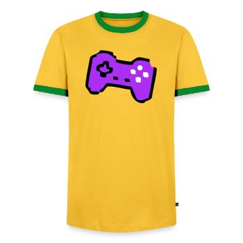 Joueur de manette rétro bizarre - T-shirt contrasté Homme - jaune/vert  - Devant - AI Model Female 172 light (172cm) & AI Model Male 178 dark (178cm)