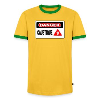 Panneau Danger Caustique - T-shirt contrasté Homme - jaune/vert  - Devant - AI Model Female 172 light (172cm) & AI Model Male 178 dark (178cm)