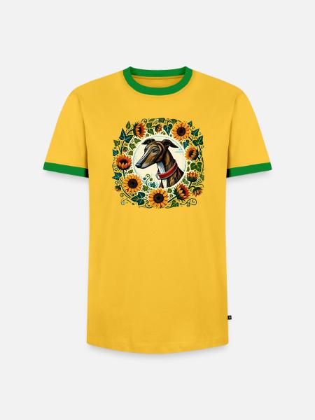 Greyhound in Sunflower Ring - Men's Ringer Shirt - yellow/green