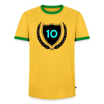 Neon Ten Numeral Print - Men's Ringer Shirt - yellow/green  - Front - AI Model Female 172 light (172cm) & AI Model Male 178 dark (178cm)