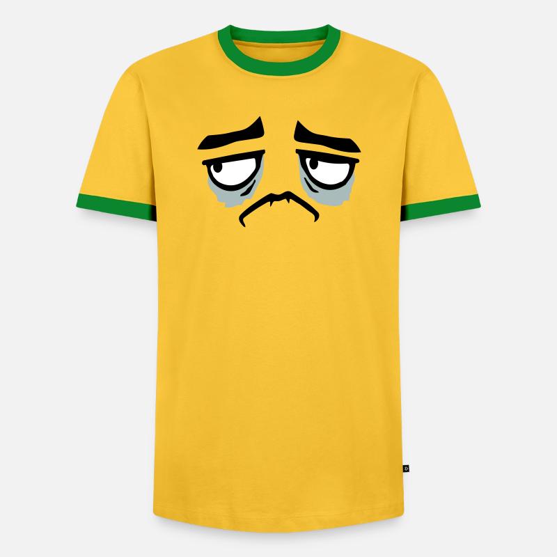 Grumpy sad disappointed face funny - Men's Ringer Shirt - yellow/green