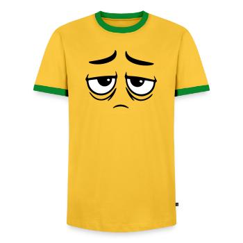 Grumpy sad disappointed face funny - Men's Ringer Shirt - yellow/green  - Front - AI Model Female 172 light (172cm) & AI Model Male 178 dark (178cm)