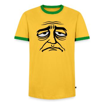 Grumpy sad disappointed face funny - Men's Ringer Shirt - yellow/green  - Front - AI Model Female 172 light (172cm) & AI Model Male 178 dark (178cm)