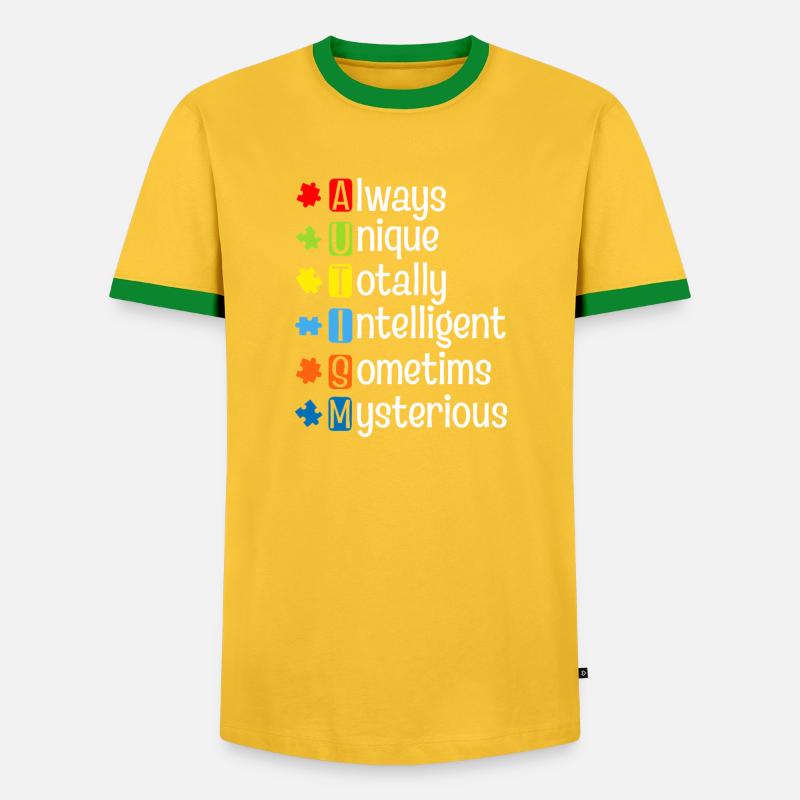 Autism Puzzle Pride: Einzigartige Köpfe - Männer Kontrast-T-Shirt - Gelb/Grün 