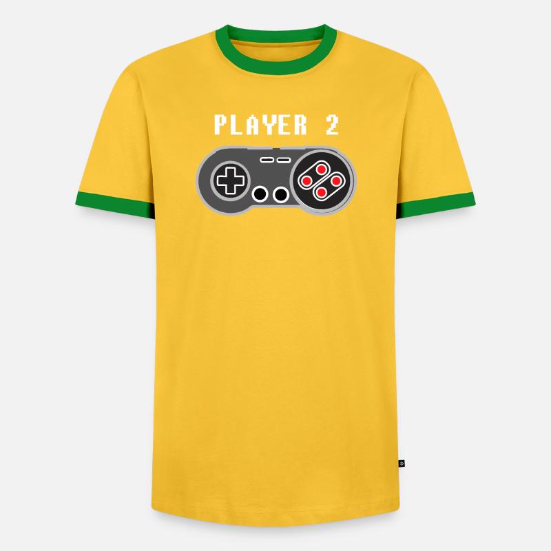 Player 2 Pixel Controller Graphic - Men's Ringer Shirt - yellow/green