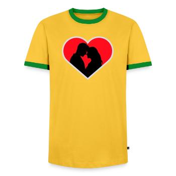 Couple Silhouette Amour Romance Petit ami de la Saint-Valentin - T-shirt contrasté Homme - jaune/vert  - Devant - AI Model Female 172 light (172cm) & AI Model Male 178 dark (178cm)