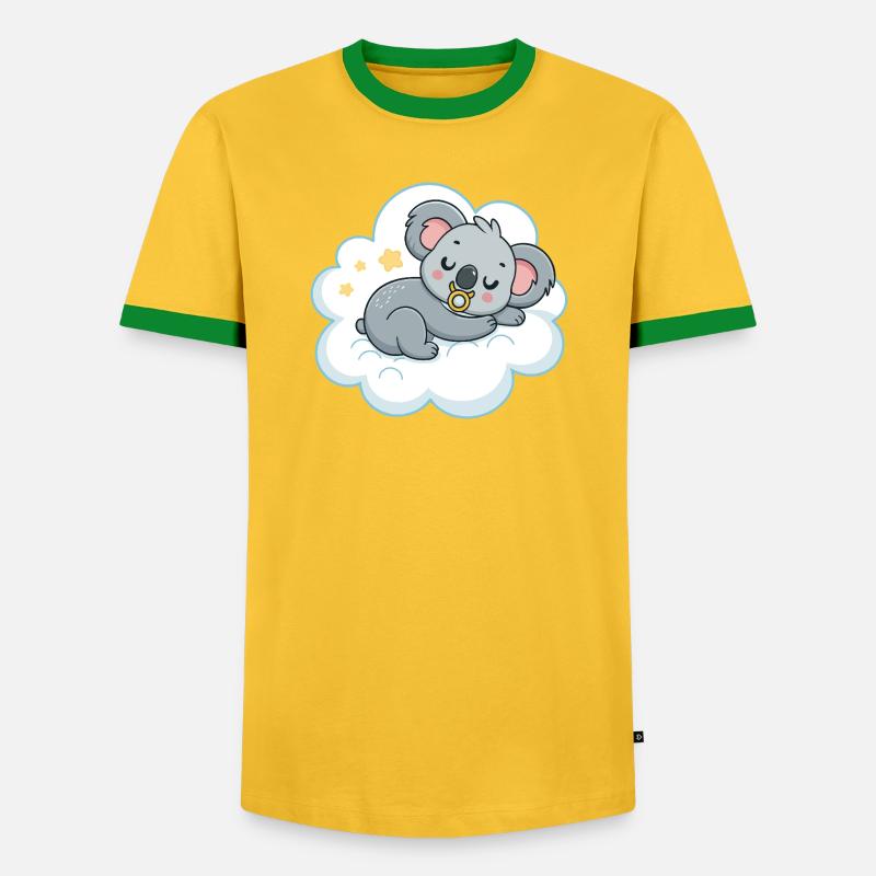 Dreamy Koala on Pacifier Cloud - Men's Ringer Shirt - yellow/green 
