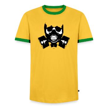 Gasmaske Skullsilhouette - Männer Kontrast-T-Shirt - Gelb/Grün  - Vorne - AI Model Female 172 light (172cm) & AI Model Male 178 dark (178cm)