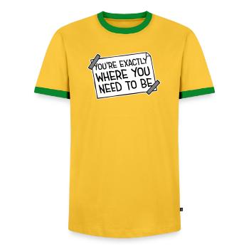 You're Exactly Where You Need To Be Inspiring - Men's Ringer Shirt - yellow/green  - Front - AI Model Female 172 light (172cm) & AI Model Male 178 dark (178cm)