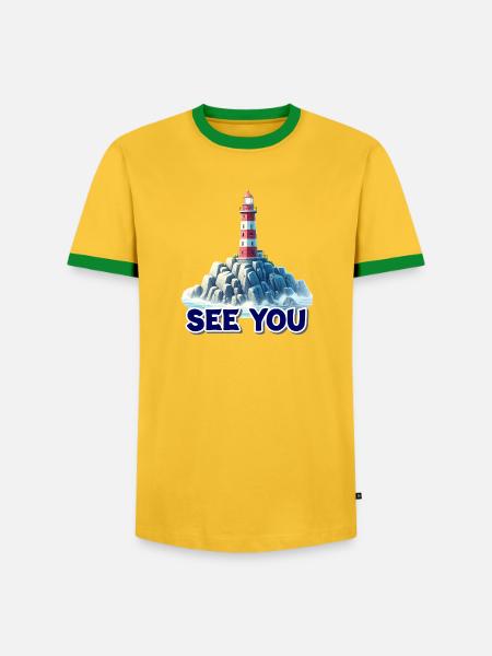 Leuchtturm am Felsen See You - Männer Kontrast-T-Shirt - Gelb/Grün 