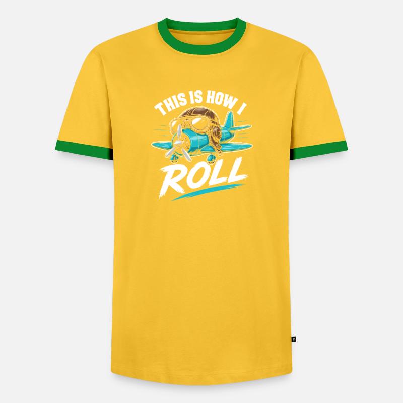 Propeller Plane Roll Saying - Men's Ringer Shirt - yellow/green 