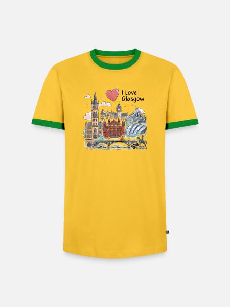 Ich liebe Glasgow Skyline Aquarell - Männer Kontrast-T-Shirt - Gelb/Grün
