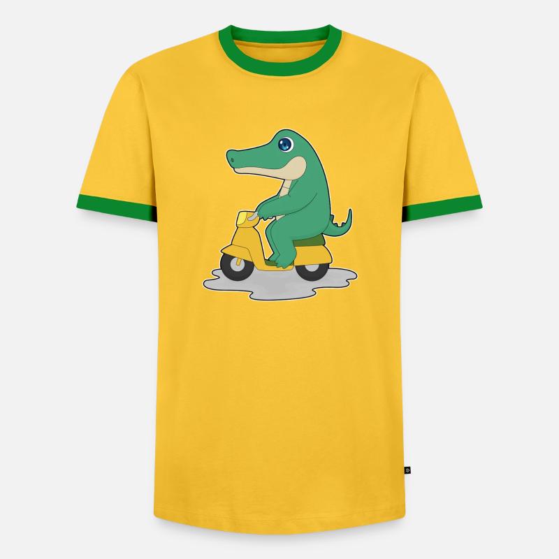 Krokodil Motorroller - Männer Kontrast-T-Shirt - Gelb/Grün