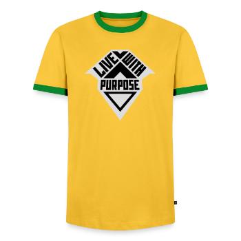 Live With Purpose Motivation Sinn Mindset Spruch - Männer Kontrast-T-Shirt - Gelb/Grün  - Vorne - AI Model Female 172 light (172cm) & AI Model Male 178 dark (178cm)