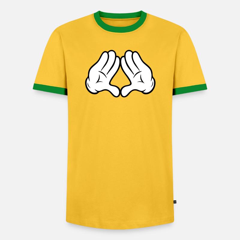 Comic Style Hands Diamond Pyramid Triangle Diamond - Men's Ringer Shirt - yellow/green