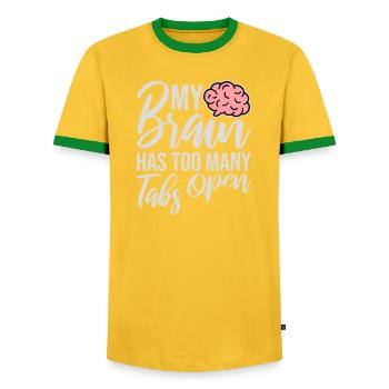 My Brain Has Too Many Tabs Open Lustig Grübeln - Men's Ringer Shirt - yellow/green  - Front - AI Model Female 172 light (172cm) & AI Model Male 178 dark (178cm)