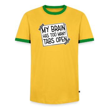My Brain Has Too Many Tabs Open Lustig Grübeln - Men's Ringer Shirt - yellow/green  - Front - AI Model Female 172 light (172cm) & AI Model Male 178 dark (178cm)