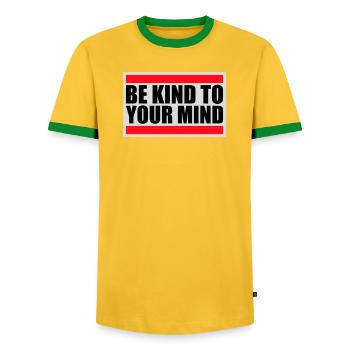 Soyez gentil avec votre esprit Logo drôle de santé mentale - T-shirt contrasté Homme - jaune/vert  - Devant - AI Model Female 172 light (172cm) & AI Model Male 178 dark (178cm)
